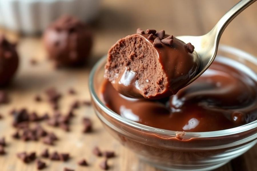 Brigadeiro de colher cremoso em tigela de vidro com granulado